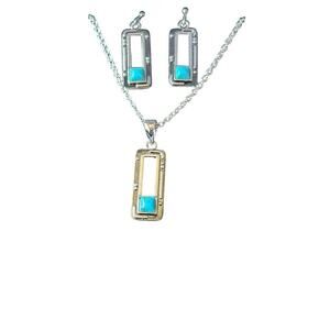 Montana Silversmiths Jewelry Set Rectangle Earrings & Necklace Turquoise Silver
